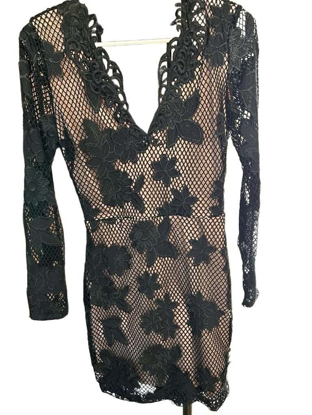 Cristina Ferreira Floral Lace Dress Size P Black Long Sleeve